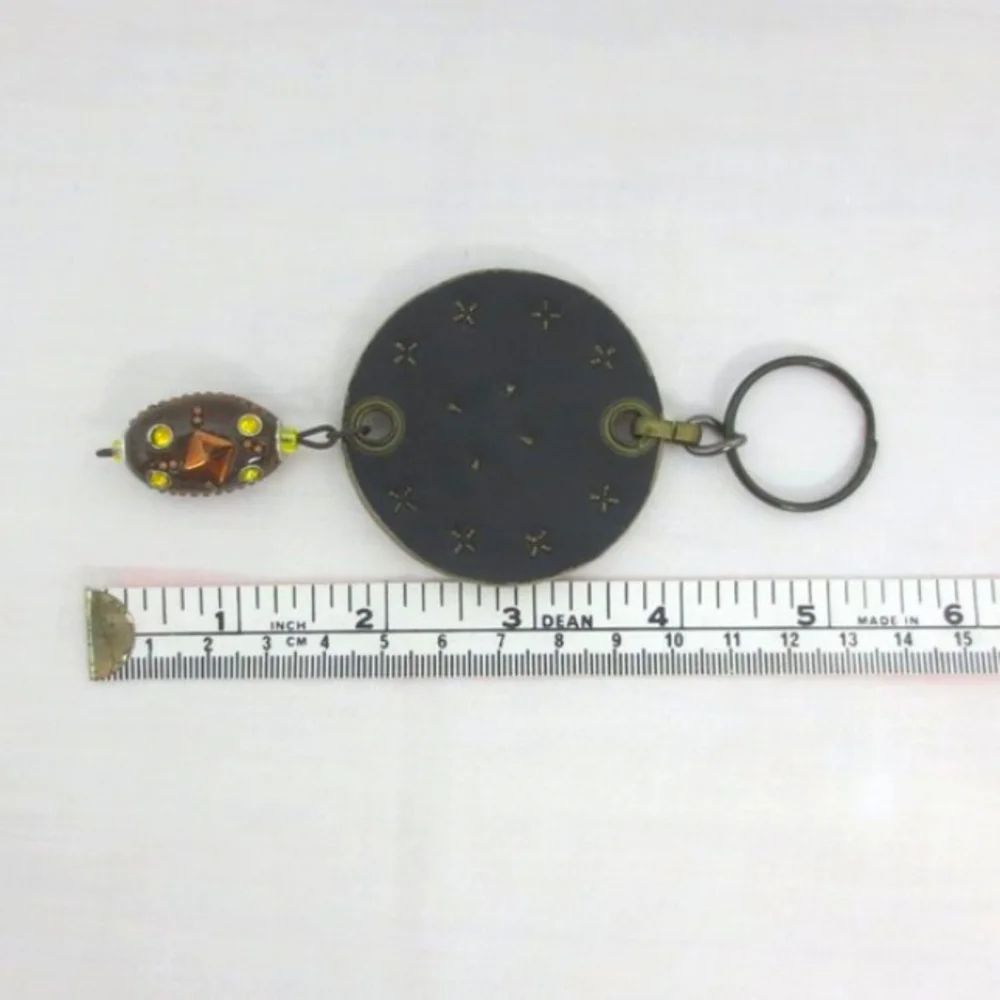 New Handmade Keychain Bag Charm Beaded Boho Faux Leather Rhinestone Swivel Clip
